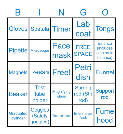 Science Equipment BINGO Card