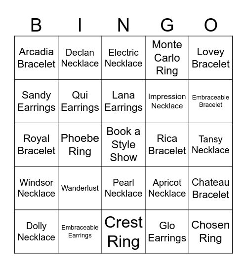 Park Lane Blingo Bingo Card