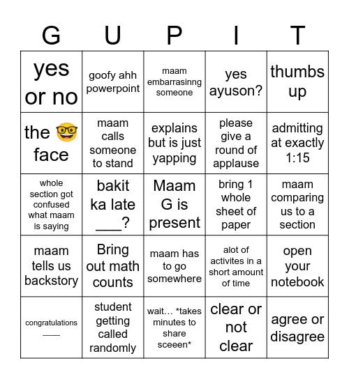 Maam Gupit Bingo Card