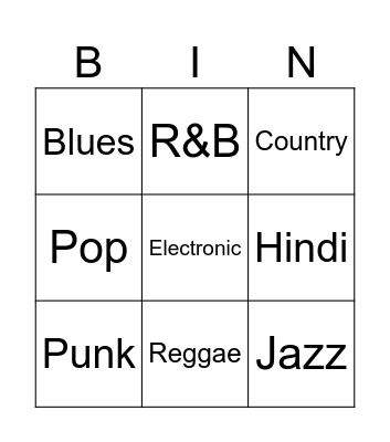Music Genre Bingo Card