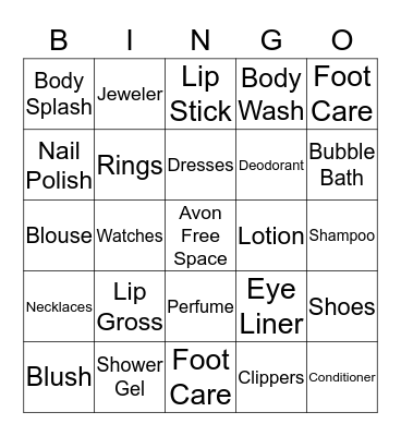 Avon Bingo Card