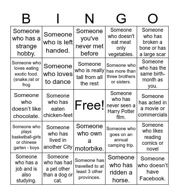 Get to know you - Bingo Card