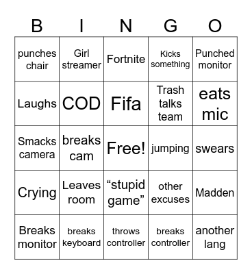 Game Bingo Card