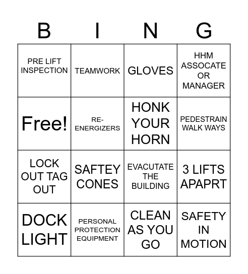SAFETY BINGO Card