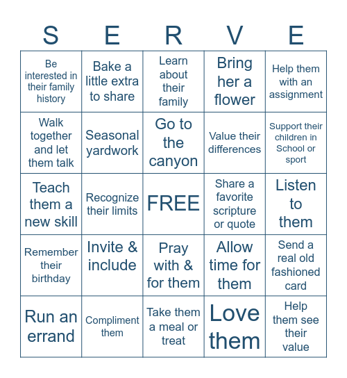 Ministering Bingo Card