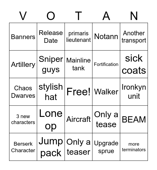 Votann Bingo Card