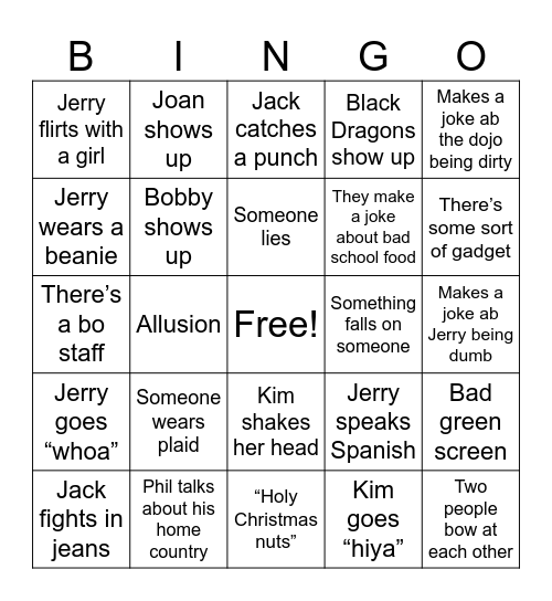 Kickin it Bingo Card