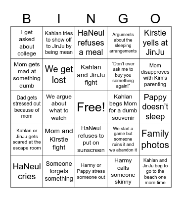 Outer Banks Vacation Bingo Card