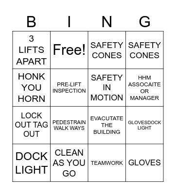 SAFETY BINGO Card
