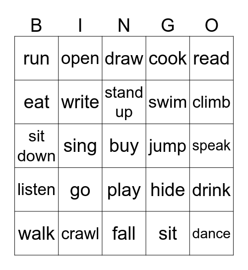 Verbs Bingo Card