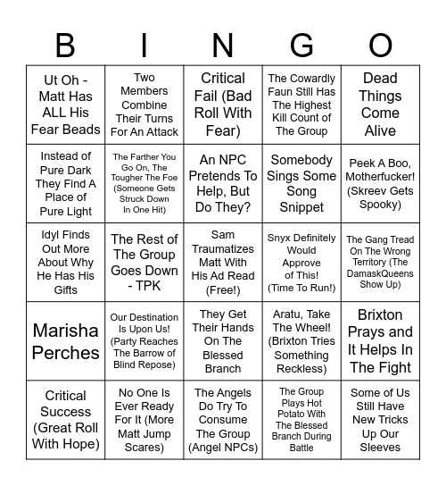 Age of Umbra - Session 7 Bingo Card