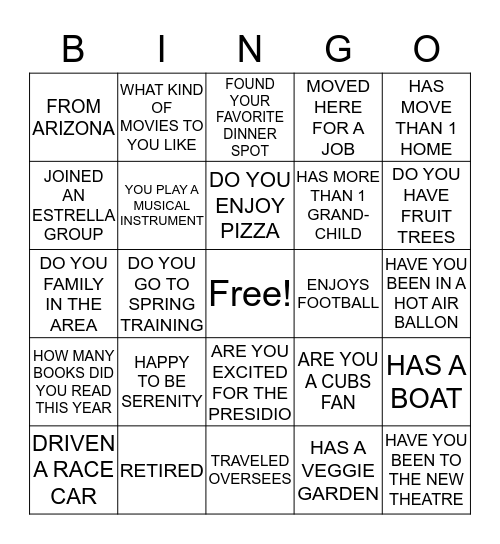 NEIGHBORHOOD  Bingo Card