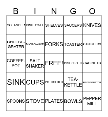 HOUSEWARES Bingo Card