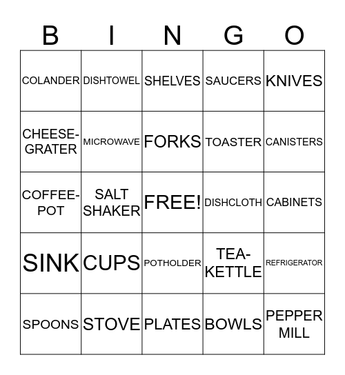 HOUSEWARES Bingo Card