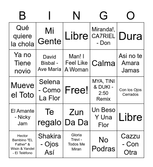 Musica BINGO Card