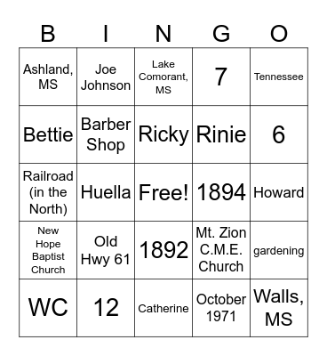 McDonald-Smith Family Reunion 2025 Bingo Card