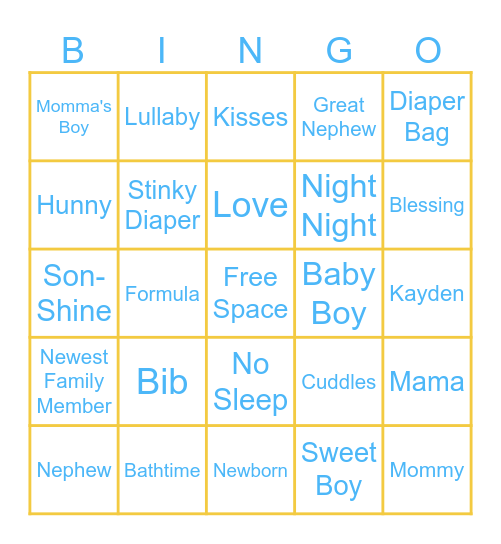 Kayden's Bingo Card