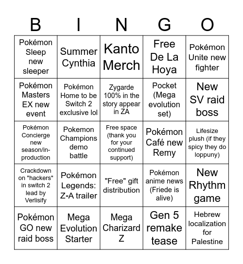 Pokemon Bingo Card