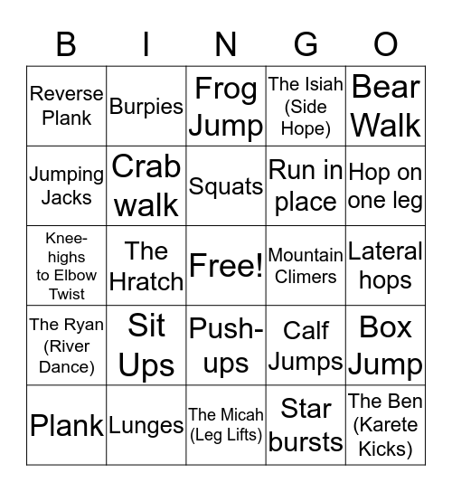 Bingo Fitness Fun Bingo Card