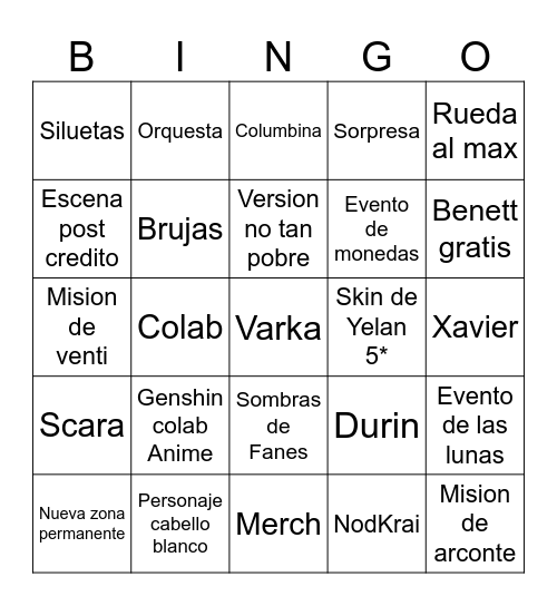 Untitled Bingo Card