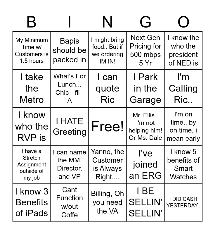 Team Bingo Card