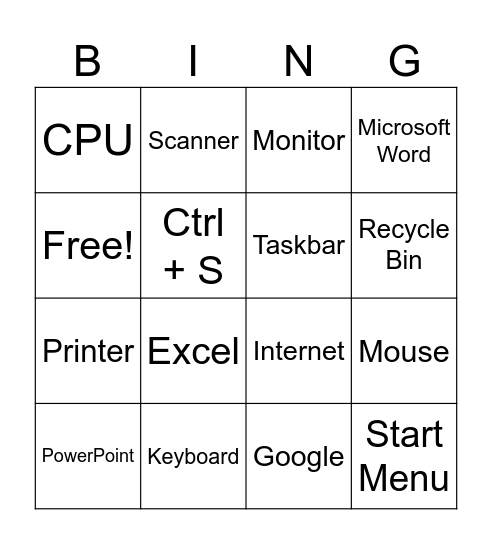 COMPUTER Bingo Card
