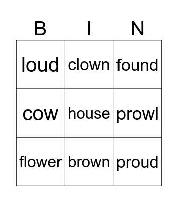 ou or ow words Bingo Card
