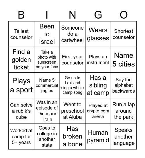 Counselor Bingo Card