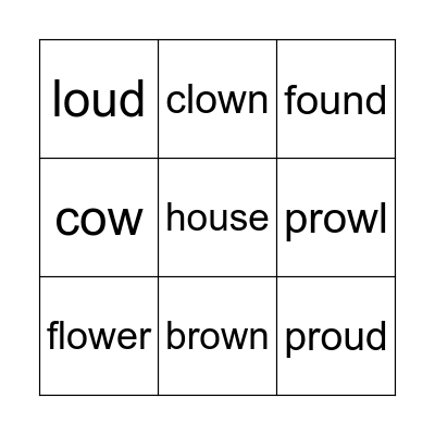 ou or ow words Bingo Card