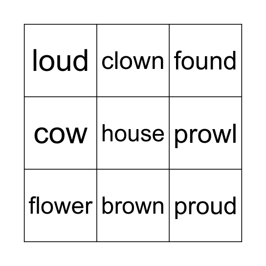 ou or ow words Bingo Card