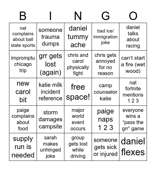 camping Bingo Card