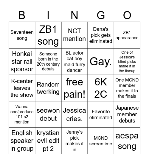 boys ii planet bingo Card
