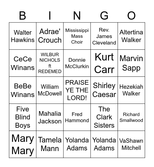 CLASSIC GOSPEL Bingo Card
