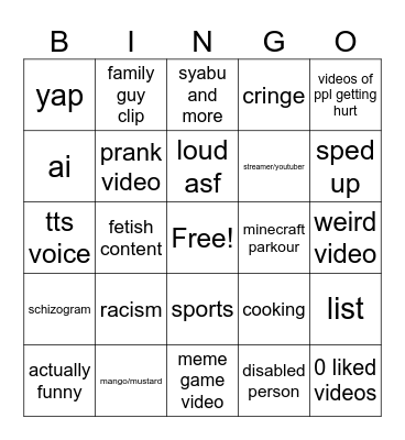 instagram reels Bingo Card