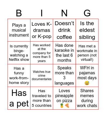 "GET TO KNOW YOU" BINGO Card