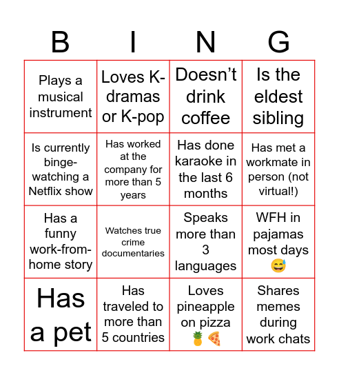 "GET TO KNOW YOU" BINGO Card