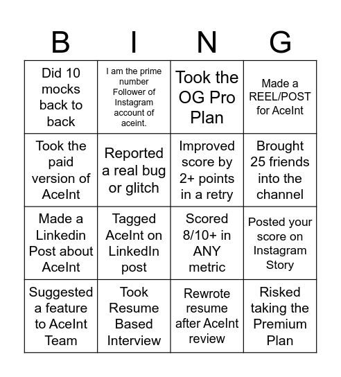 AceInt Bingo Card