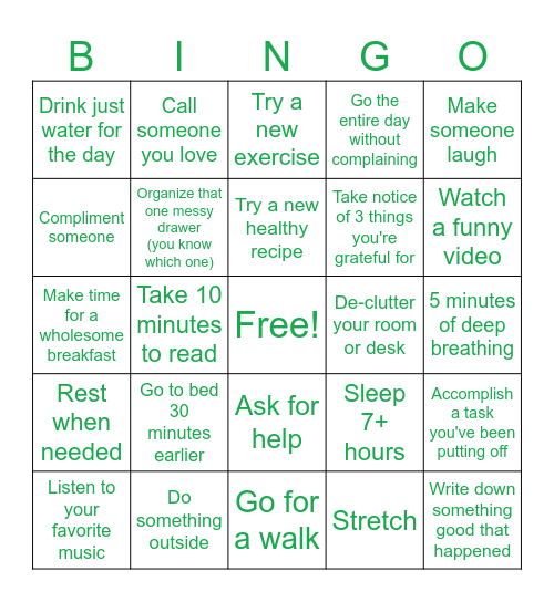 Wellness Bingo Card