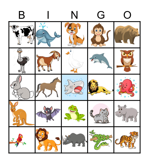 Animal Bingo Card