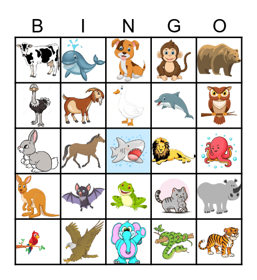 Animal Bingo Card