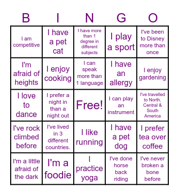 Get to know your coworkers Bingo Card