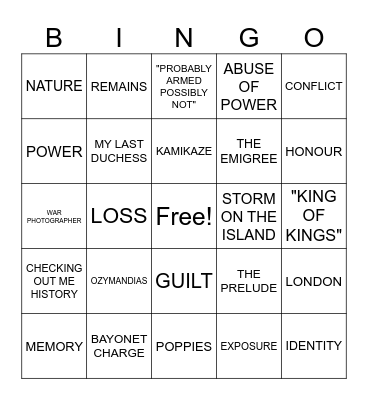 POWER AND CONFLICT Bingo Card
