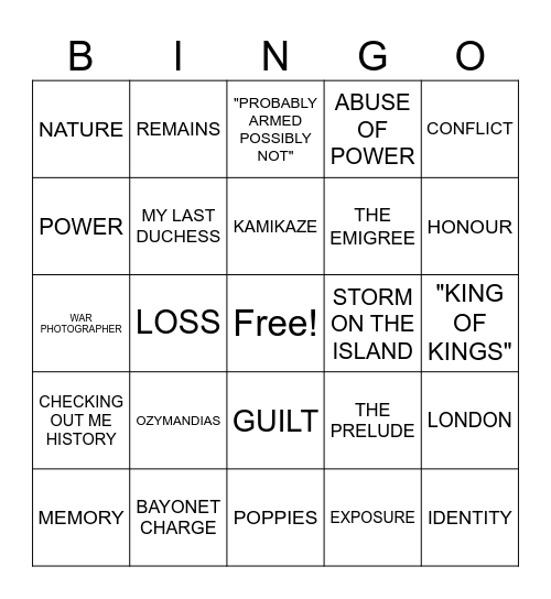 POWER AND CONFLICT Bingo Card