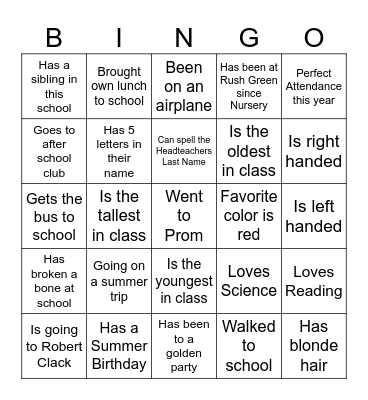 End Of The Year Bingo Card