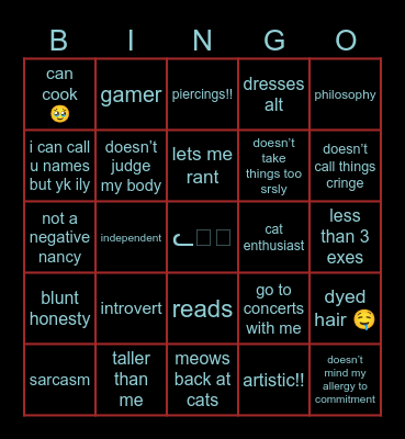 r u my type Bingo Card