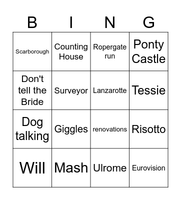 Wedding Bingo Card