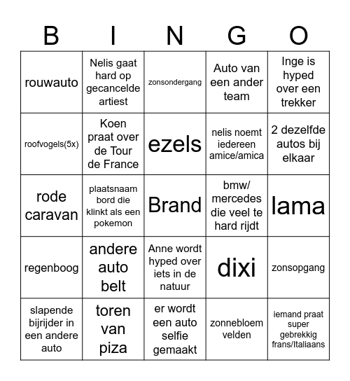 Autobingo vuurkantie 2025 Bingo Card