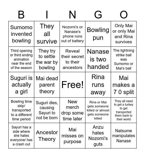 Turkey Bowling Bingo Card