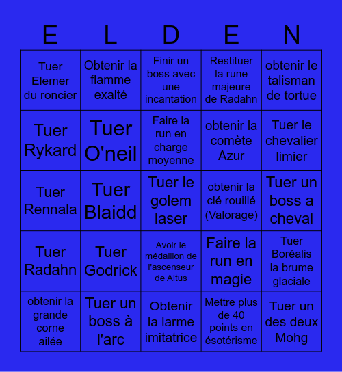 Elden ring bingo Card