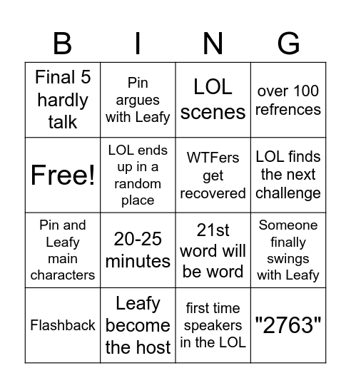 BFDIA 21 Bingo Card